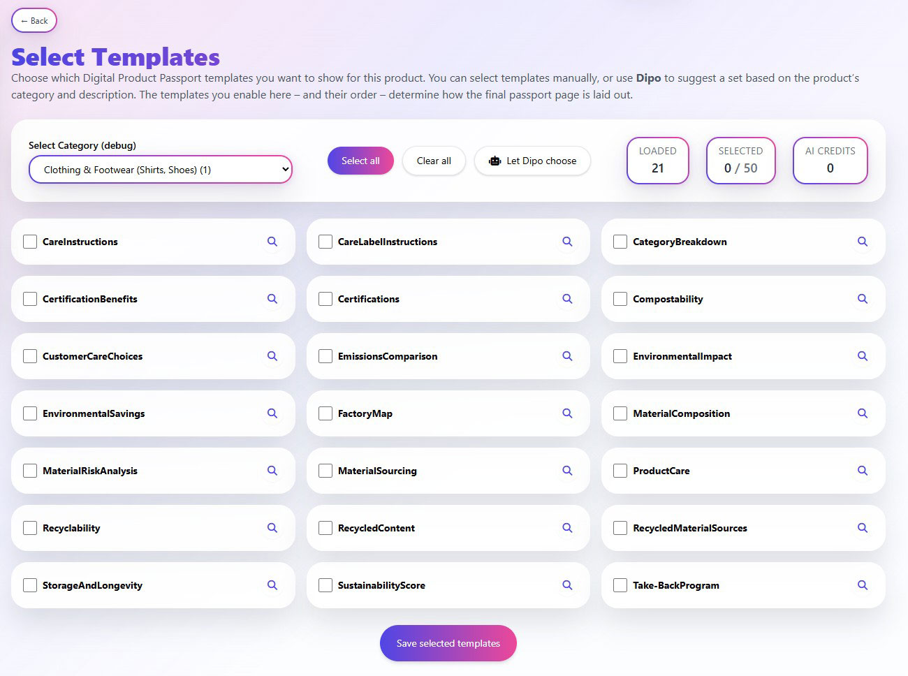 Select Templates